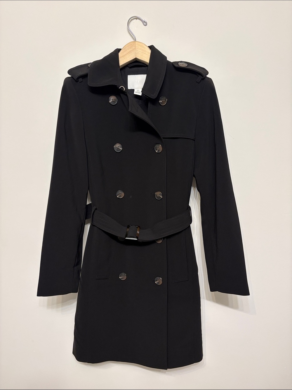 H&M black crepe belted trench coat sz xs xsmall worn once